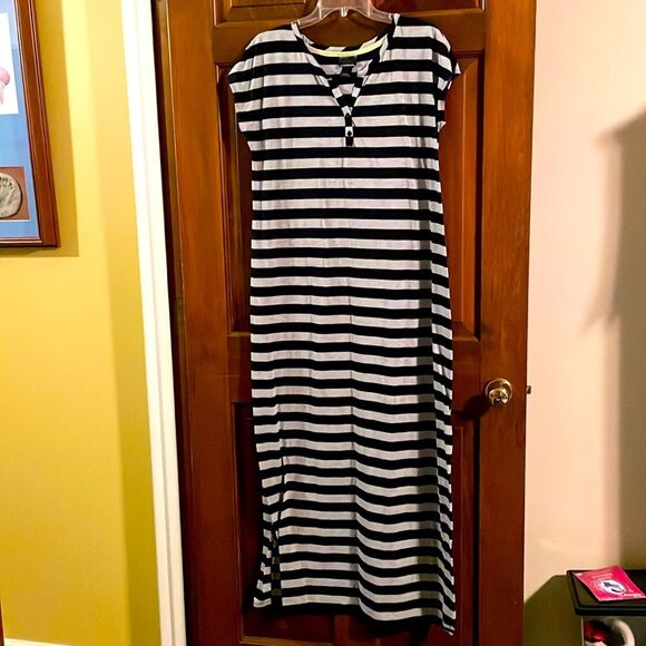 Oh Baby by Motherhood L Maxi Dress Navy & Gray stripe dolman sleeve - Picture 1 of 11